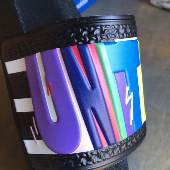 Adidas Adilette Pride “LOVE UNITES” black rainbow colors slides sandals mens 13 - Picture 5 of 9